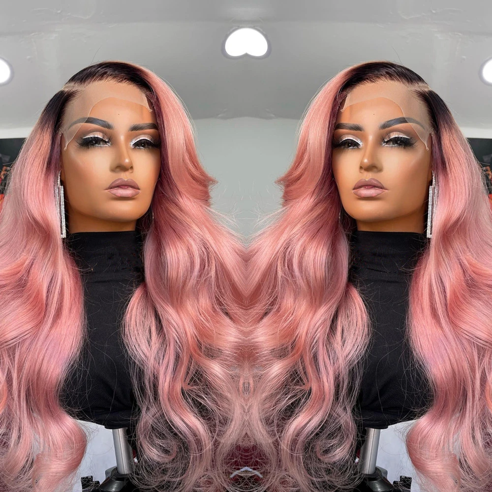 Glueless Ombre Pink Blonde with Dark Roots HD Transparent Lace Front Wigs  Human Hair for Women Wavy Full Lace Wigs Pre plucked| | - AliExpress