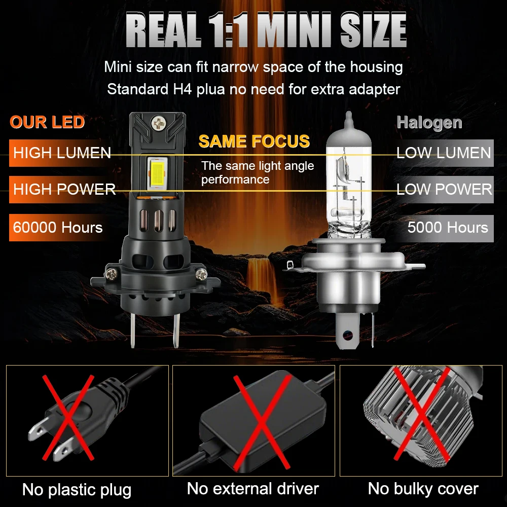 H7 H4 LED 헤드라이트 9003 HB2 CANBUS LED 전구 자동차 오토바이 상향등 하향등 6000K 스포트라이트 터보 라이트 자동차용 플러그 앤 플레이