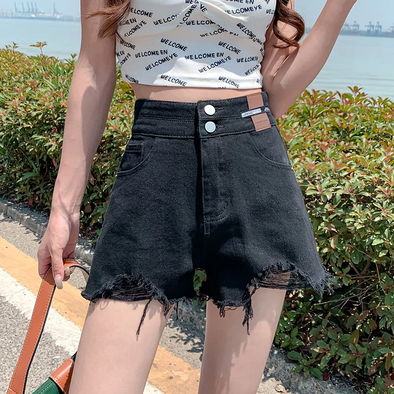 High waisted denim shorts for women's summer 2023 new Korean A-line loose fitting slim hot pants