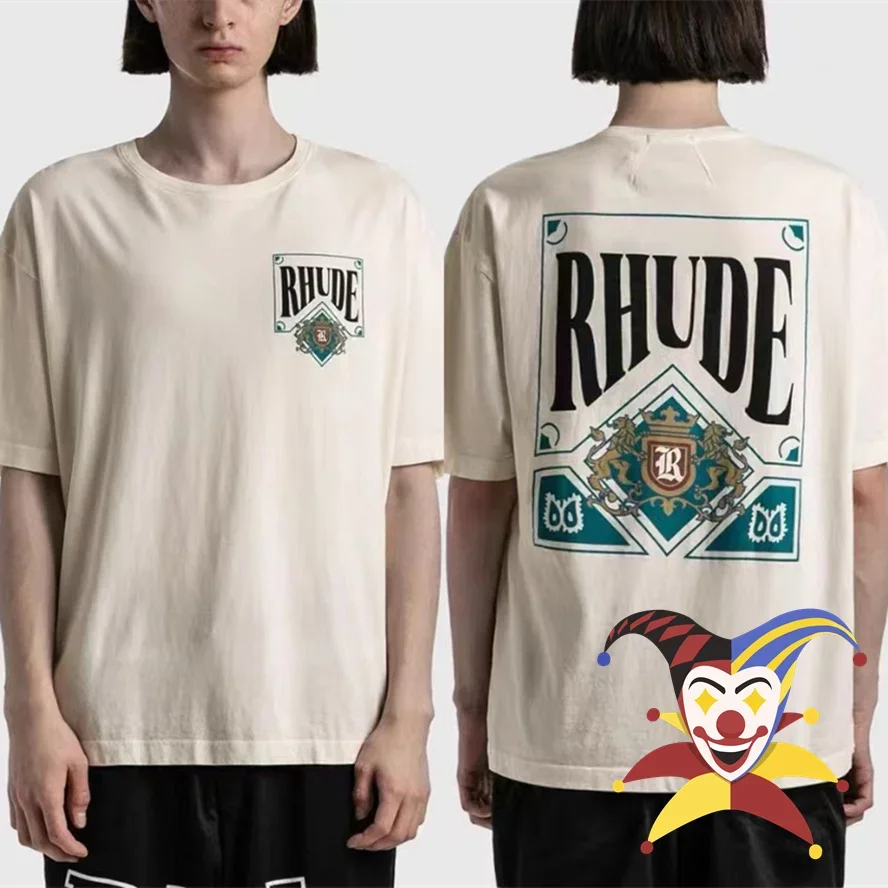

2024ss Rhude Playing Card Print T Shirt Men Women 1:1 High Quality Oversized Heavy Fabric T-shirts Tops Tee oversized t shirt