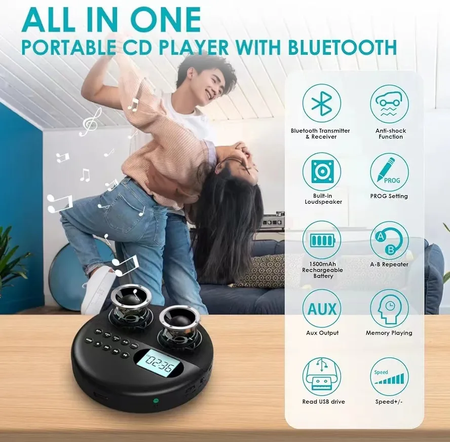 Portable cd player Portable Personal CD Player and MP3 Player Anti Skip Protection dual Stereo Speaker play speed adjust player walk man
