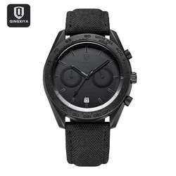 QINGXIYA Luxury Waterproof Chronograph Watch with Leather Strap (9801 Black)