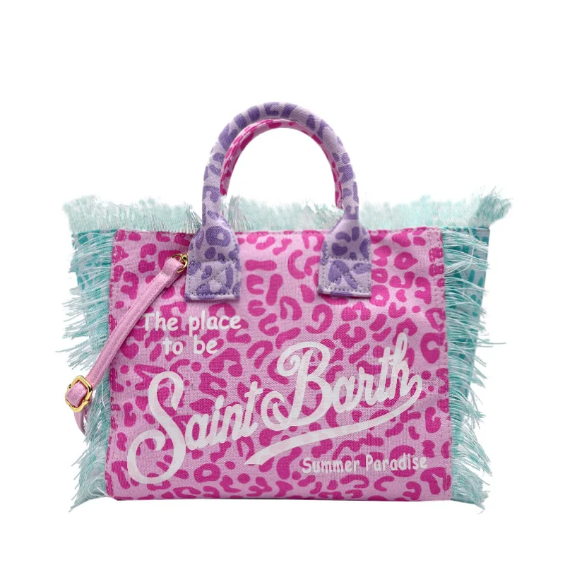 Leopard Print Women's Large Capacity Canvas Tassel Design Zippered Shoulder Bag Summer shoulder bag canvas shoulder bag