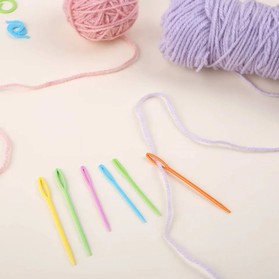 BUDDUR Crochet Knitting Tools Kit With Large Eye Plastic Sewing Needles And Crochet Rings For Beginners DIY Fabric Weaving Craft