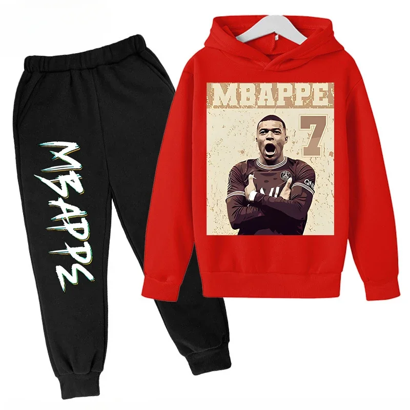 thumbnail image 1 of Ropa para niños Conjunto de sudadera con capucha para niños y pantalones de sudadera Conjunto deportivo de 2 piezas para niños y niñas Ropa estampada de Mbappé, 1 of 5