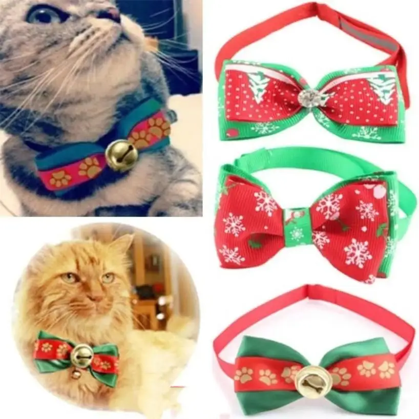 1 Pcs New Red And Green Christmas Collection Pet Bowtie Handmade Jewelry Collar Cat And Dog Cute Bowtie Pet Accessories