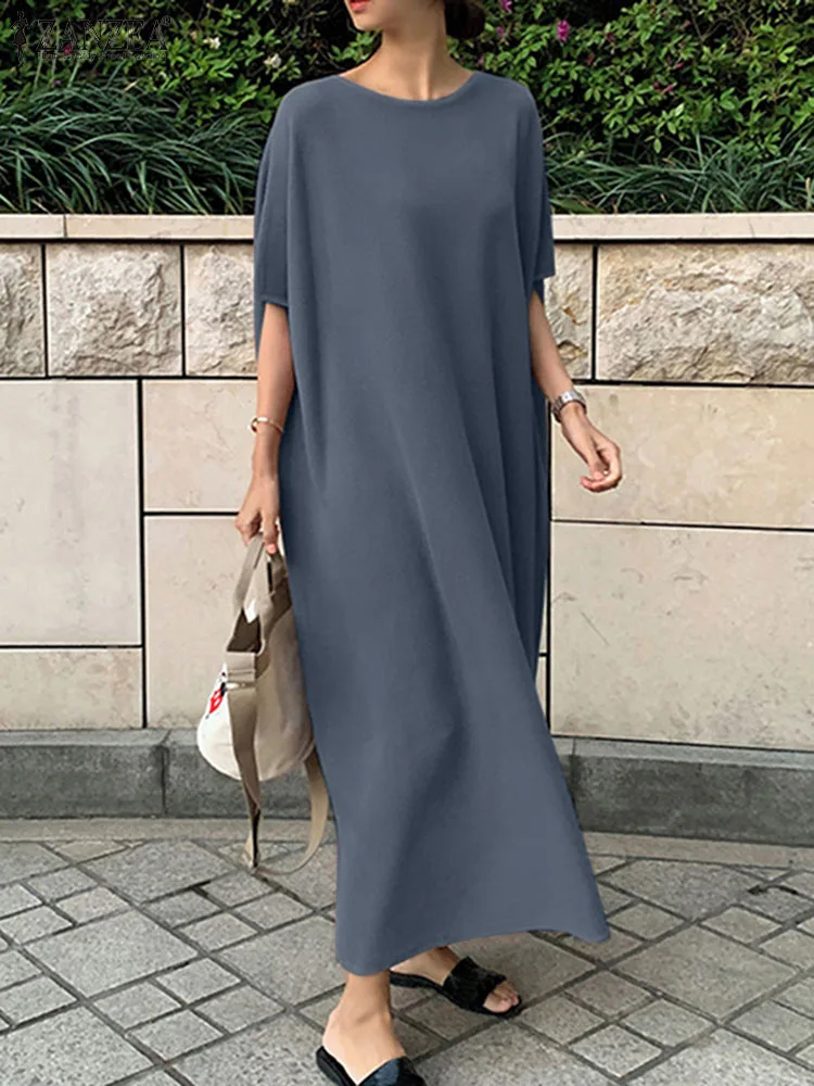 

ZANZEA Women Elegant Maxi Dresses Summer Fashion Half Sleeve Dress Femme Casual Beach Robe O-Neck Solid Sundress Kaftan 2023