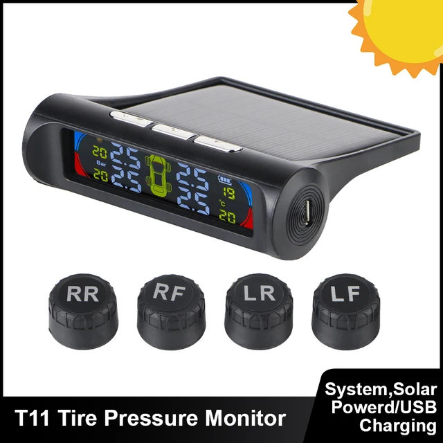 Digital Car TPMS Automobile Tire Pressure Monitoring System Tyre Temperature Tester Solar TPMS Auto Security Alarm 0-6Bar AN01