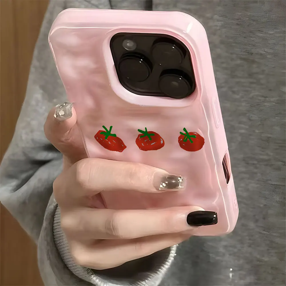 Charming Red Tomato Pattern Wave Texture Shockproof Soft Phone Case