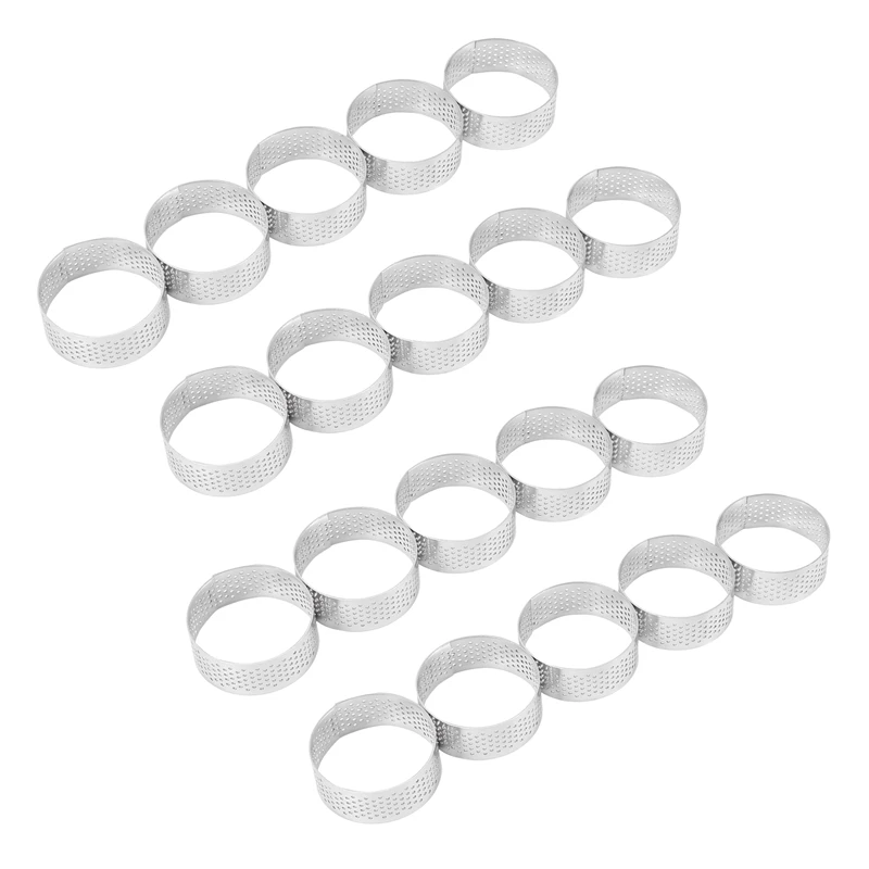 

20 Pack 5Cm Stainless Steel Tart Ring, Heat-Resistant Perforated Cake Mousse Ring, Round Ring Baking Doughnut Tools
