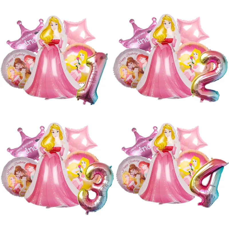 

Disney Princess Aurora Sleeping Beauty Ariel Belle Foil Balloons Birthday Party Baby Shower Pink Crown Star Aluminum Foil Ballon