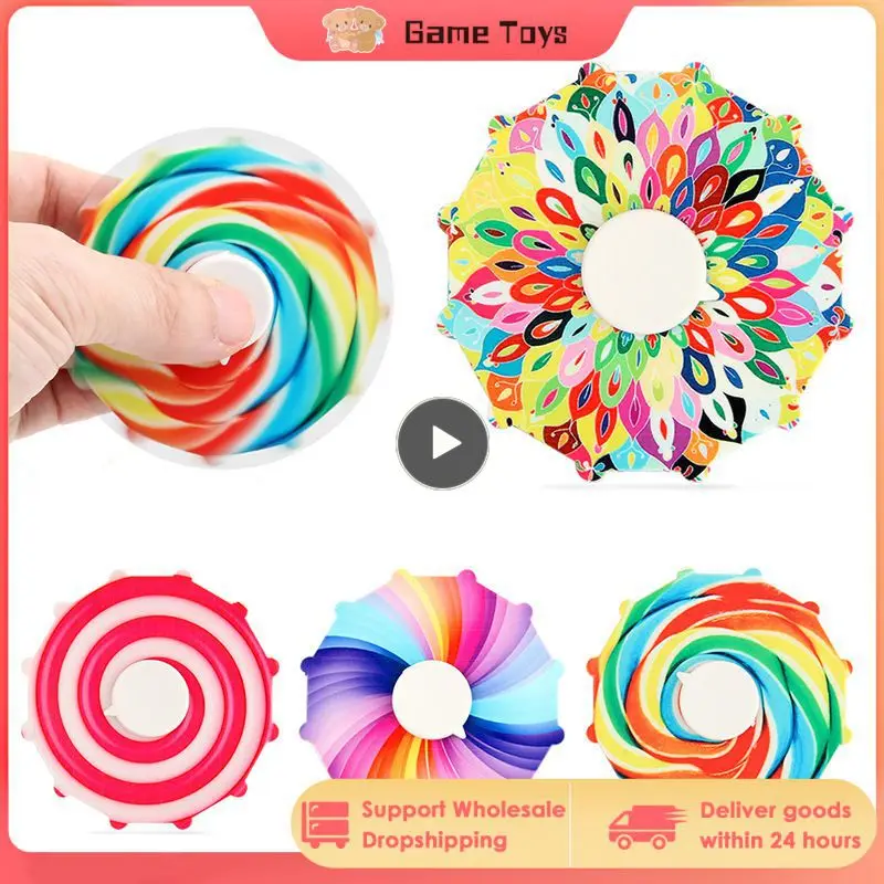 

1pc Candy Rainbow Hand Spinner Fingertip Gyro Decompression Toy Finger Tip Gyro Flying Spinner Hobbies Kid Toys Flexible Tool