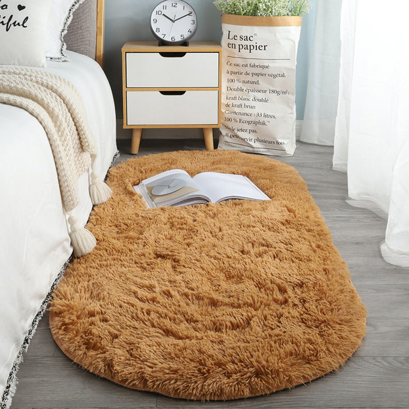 Nordic Style Carpet Thick Oval Living Room Rug White Bedroom Balcony Cushion Fluffy Teenager Decoration Kids Bed Side Carpet