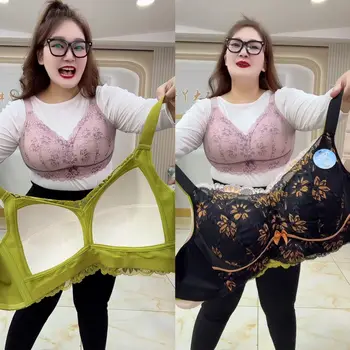 XL-6XL Women Large Bra Push Up Ice Silk Thin Cup Upper Bralette Lace Wireless Summer Bras Plus Size Lingerie Underwear