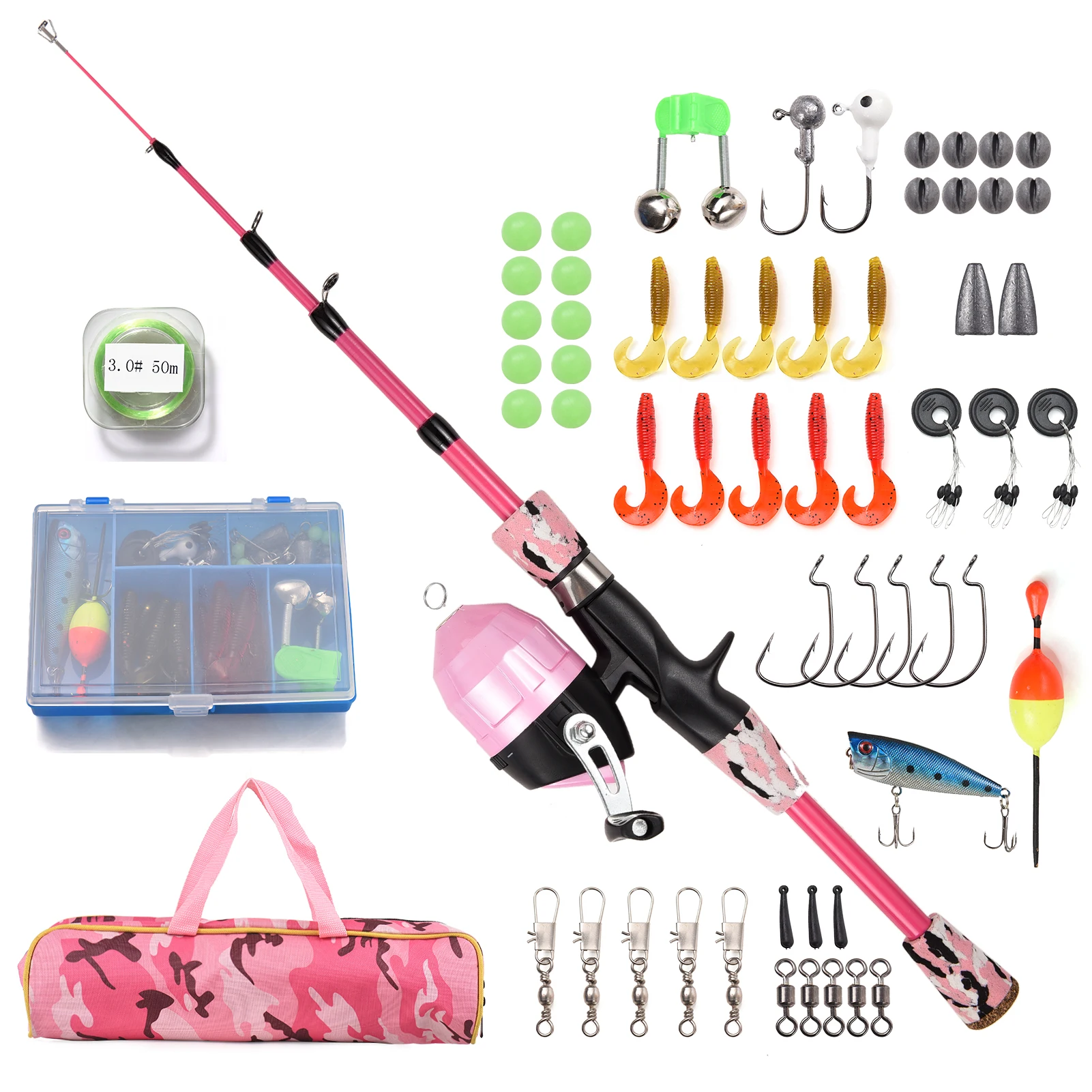 Kids Fishing Pole Telescopic Casting Rod Pole and Reel Combo Full Kit  1.2m/1.5m with Spincast Fishing Reel ,Hooks for Children - AliExpress