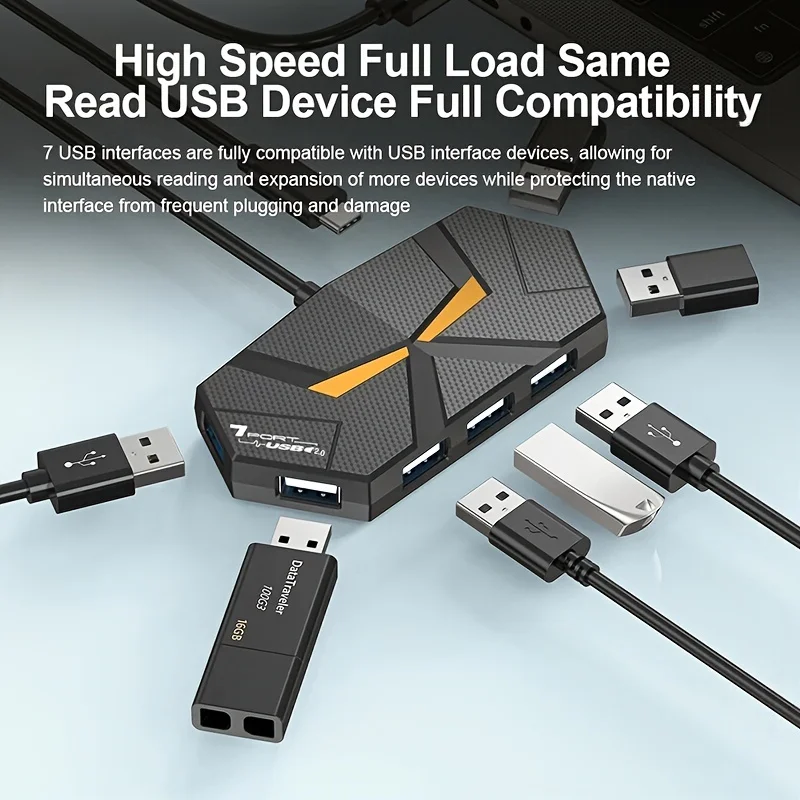 4/7-Port USB Data Hub with Colorful Lighting for Enhanced Connectivity