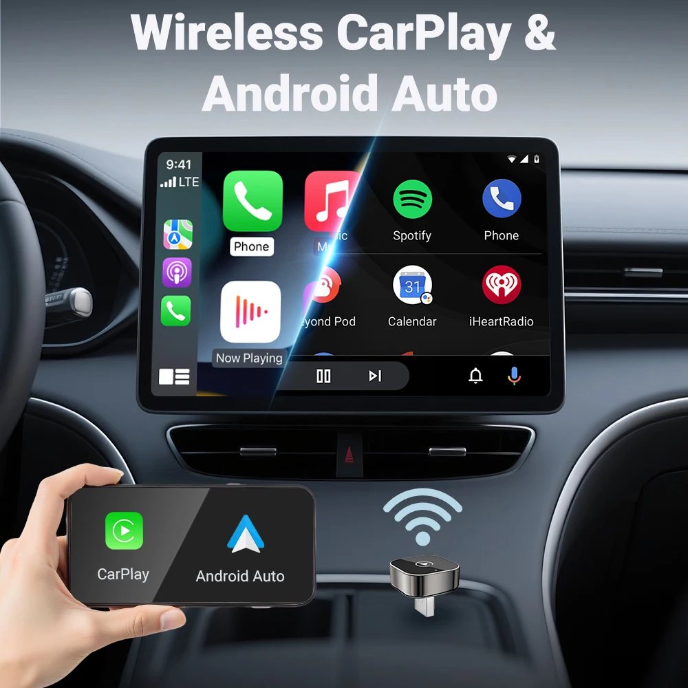 2in1 Mini Wireless CarPlay and Android Auto Adapter 5GHz WiFi Type-C/USB Plug and Play Smart Box for Car Accessories Dongle