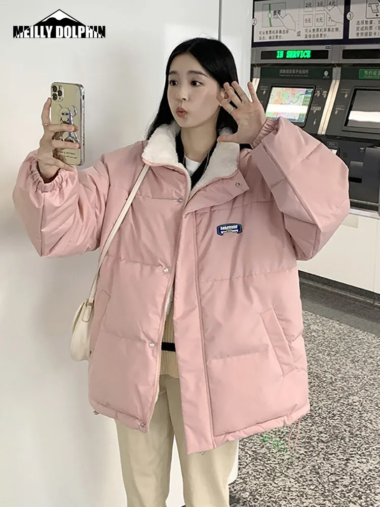 

Demi-season 2022 Winter Parkas Women Clothes Double Sided Female Thick Coat Stand Lambswool Collar Warm Short Jacket