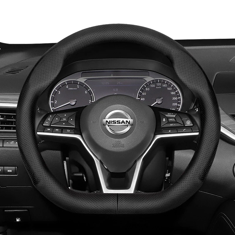 Passend für Nissan Ultradünner, atmungsaktiver Leder-Lenkradbezug. Passend für Qashqai J10 J11 March Terrano2 Pathfinder R51 Note E12 Almera G15 Patrol Y61 Juke N16 Xtrailt31 T32 E11 Y62