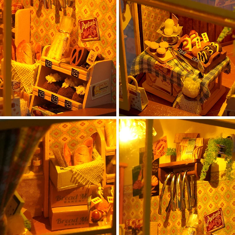 DIY Wooden Bakery Shop Book Nook Shelf Insert Miniature Model Kits With Furniture Bookshelf Bookend for Friends Birthday Gifts 5