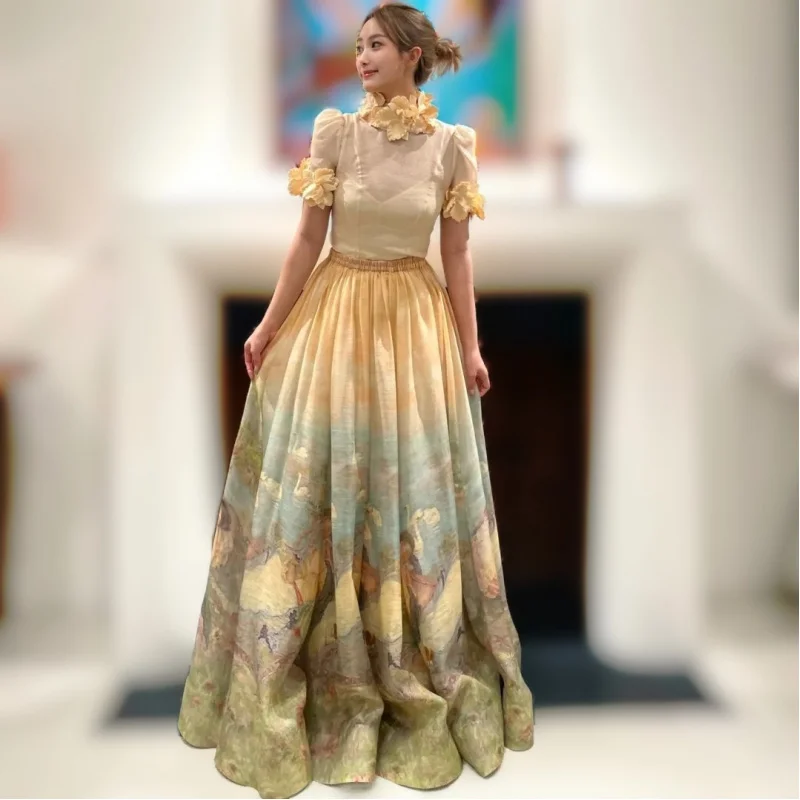 

zim2024Spring French Sweet Long Skirt Embroidered Flower Top Two-Piece Suit Guangzhou Thirteen Rows