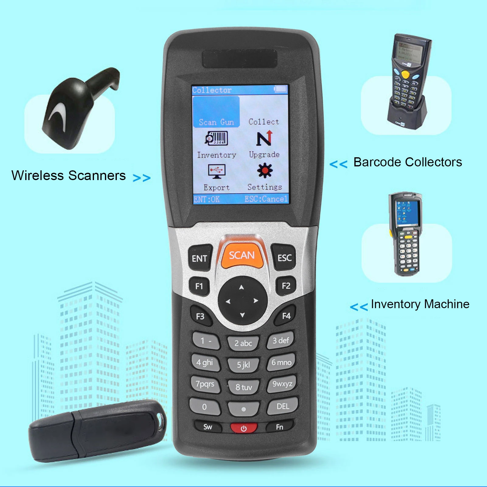 Bar Inventory Scanner Wireless Barcode Scanner 1D 2.4GHZ 2.2 Inch Color Screen Portable Inventory Scanner