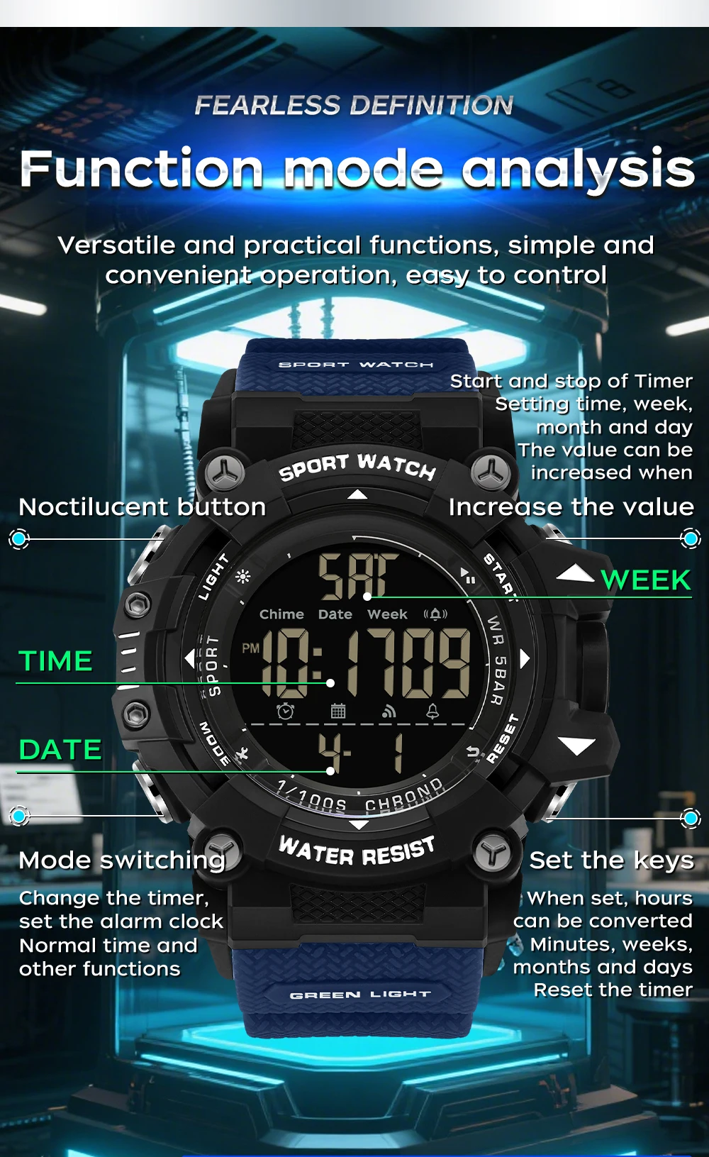 SANDA Stylish Multi-Function Waterproof Sports Watch