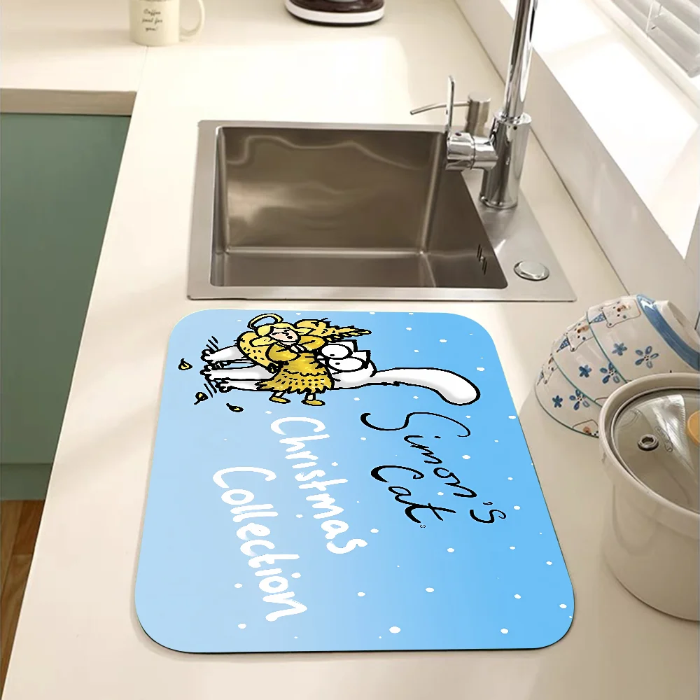 S-Simons C-Cat Absorbent Drain Mat Countertop Dry Mats Printed Coffee Machine Draining Pad Kitchen Table Tableware Placemats 4