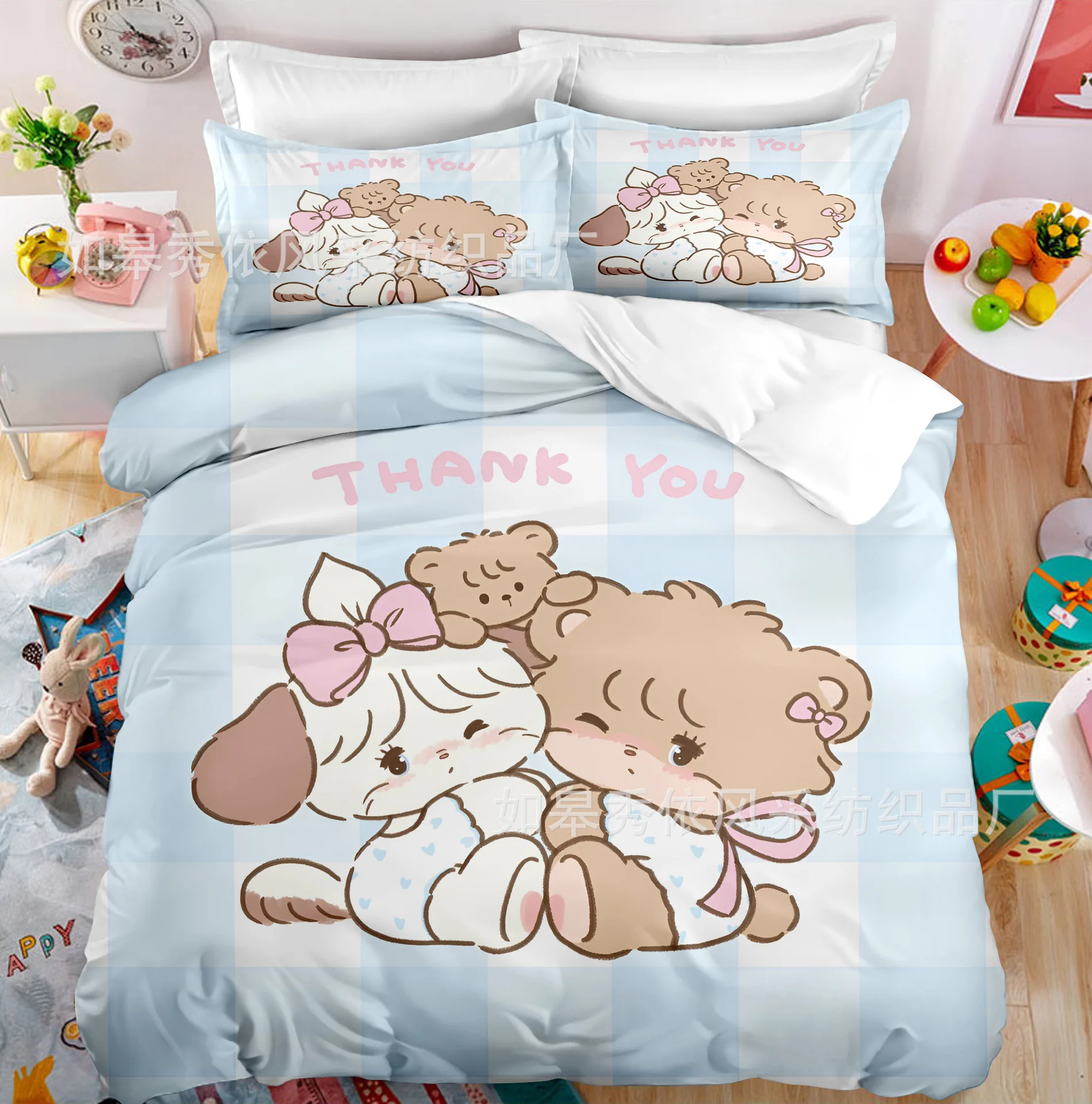 Kawaii MIKKO Bedding Sets Comforter Quilt Bed Cover Duvet Cover Pillow Case 2-3 Pieces Sets Kids Adult Size Cartoon Decoration 3