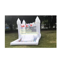 Jumping Castle-Inflatable White Bounce House for Kids, Bouncy House with Blower, Slide, 5-8 Kids, 4×2.5M, 13x8ft