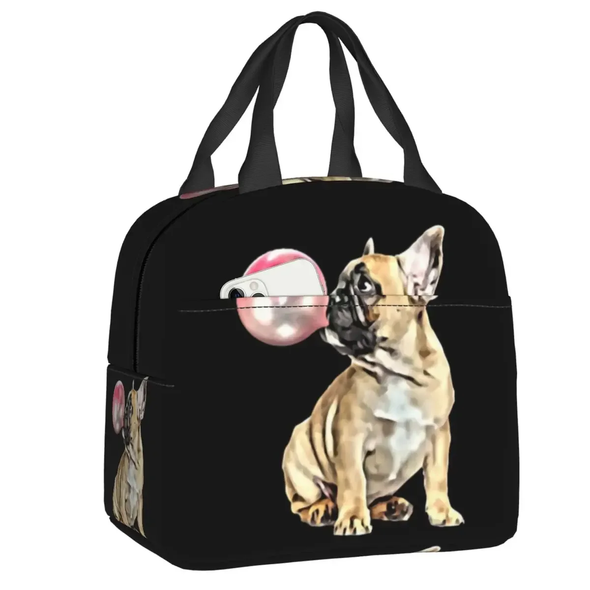

French Bulldog Bubblegum Insulated Lunch Bag for Women Resuable Cooler Thermal Food Lunch Box Work School Travel Picnic Tote