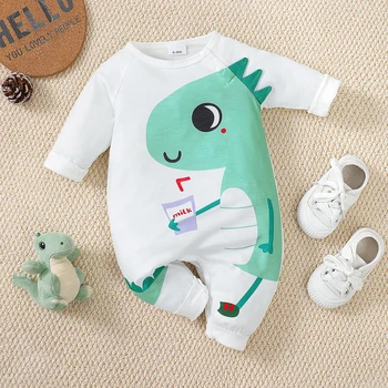 Baby boy Bodysuit Cartoon Green Dinosaur print Bodysuit suitable for 0-18 Month Baby Boys in spring and autumn Crawling clothes