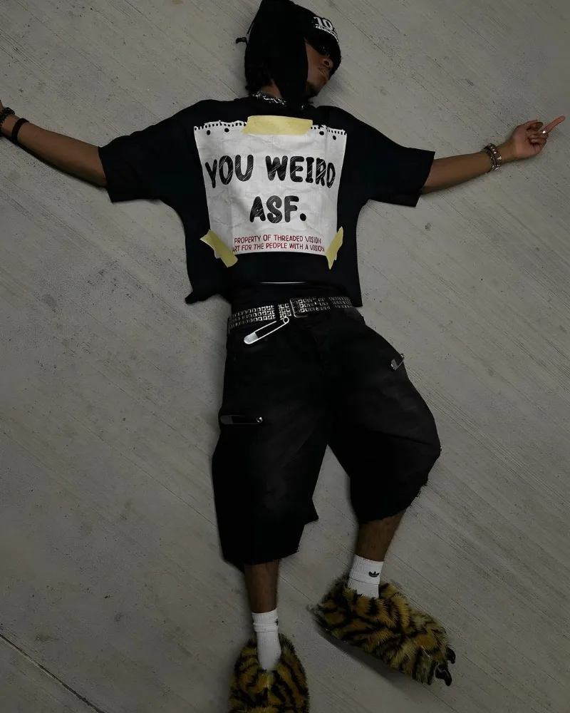 Y2K T Shirt Y2k Rock Hip-hop Fashion T-shirt American Street Harajuku Retro Letter Printing Oversized