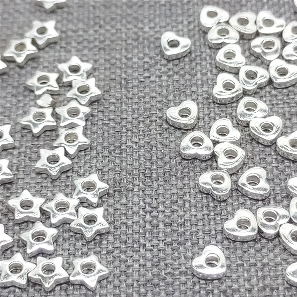 

80pcs of 925 Sterling Silver Bulk Tiny Star Love Heart Spacer Beads for Necklace Bracelet