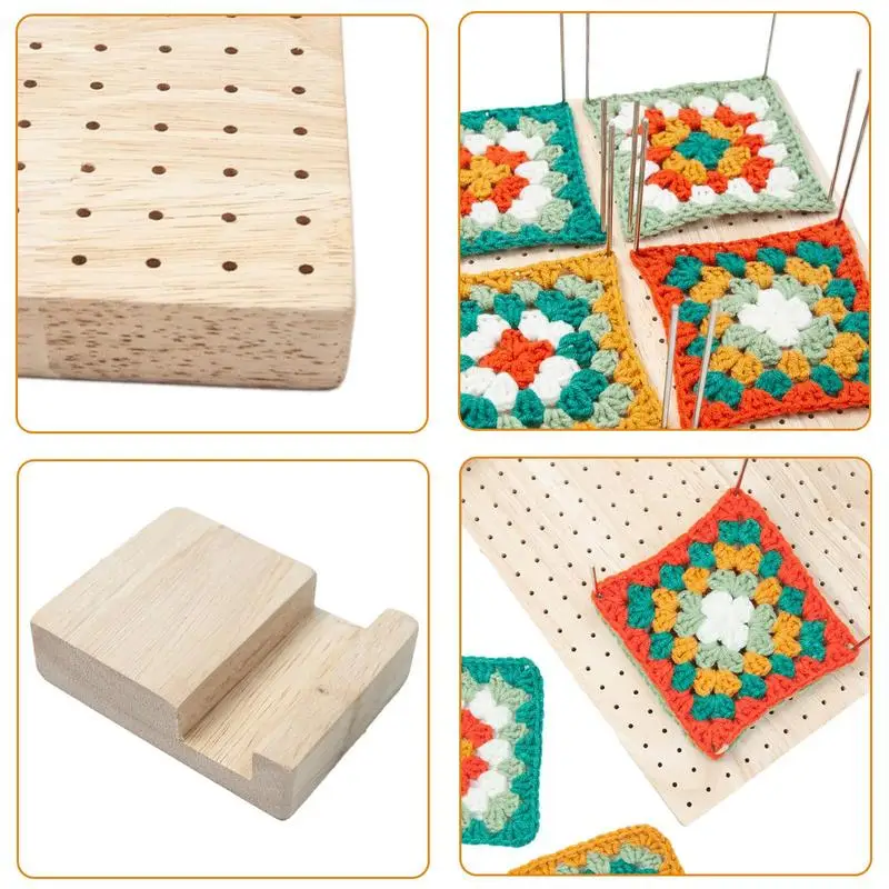 Planche en Bois pour Crochet Tricot,Planche de blocage du crochet,Planche  de Blocage carrée pour Grand-mère avec 24 Épingles et 12 Fil de Laine,pour Tricoter  Crochet Granny Squares Kit Complet Cadeau : 