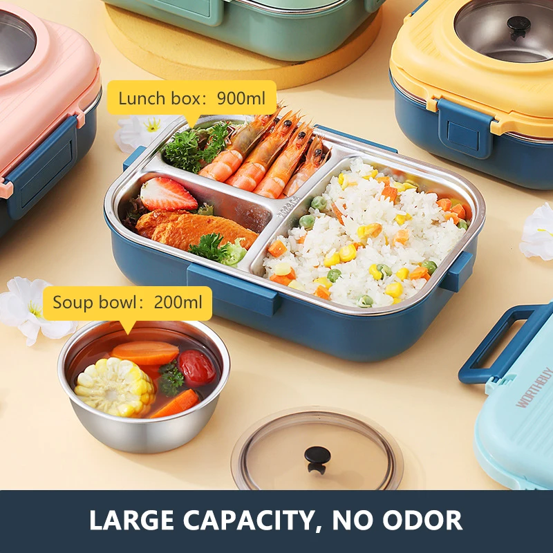 bento box 3 Piece Stackable Bento Box Adult Lunch Box with Cutlery - Hot/Cold  - Separates Ideal Portion Sizes -Dishwasher Safe - AliExpress