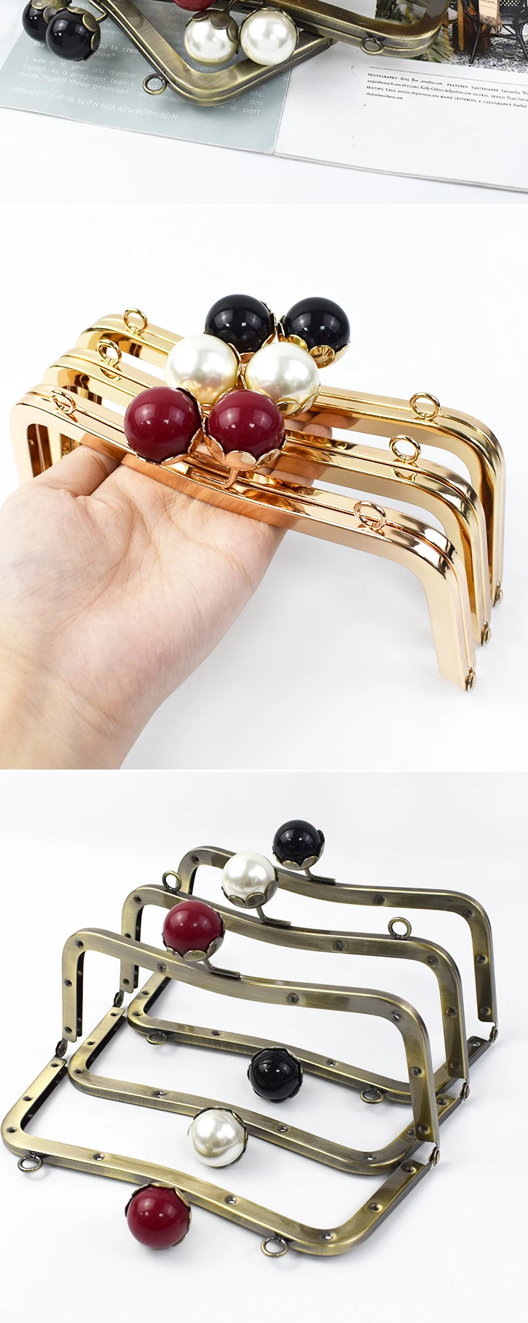 1/2Pcs Deepeel 20cm Metal Handle for Bags Pearl Head Kiss Lock Clasp Purse Brackets HandBags Handles Replacement Accessories
