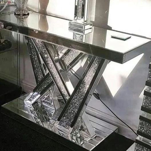 

Newest Style Mirrored Sparkly Crushed Diamond Wall W Console Table Glass Modern Living Room Furniture Home Decorative Furniture