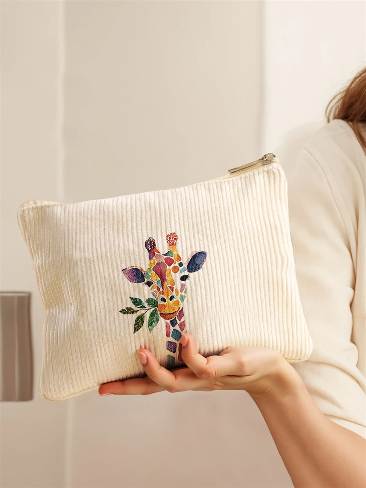 Women's Corduroy Travel Cosmetic Bag Portable Large Capacity Makeup Storage Organizer Zipper Clutch Purse Make up Bag