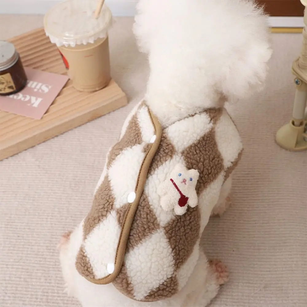 패션 체크 플리스 애완견 옷 코트 재킷 강아지 옷 곰 조끼 강아지 의류 애완동물 의상 귀여운 겨울 요크셔 의상