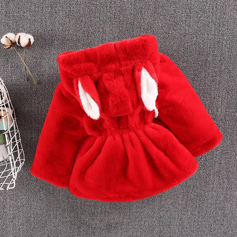 Children Clothing Autumn Winter Baby Girl Faux Fur Jacket Toddler Hooded Plush Thicken Coats with Bag Kids Cotton Outerwear