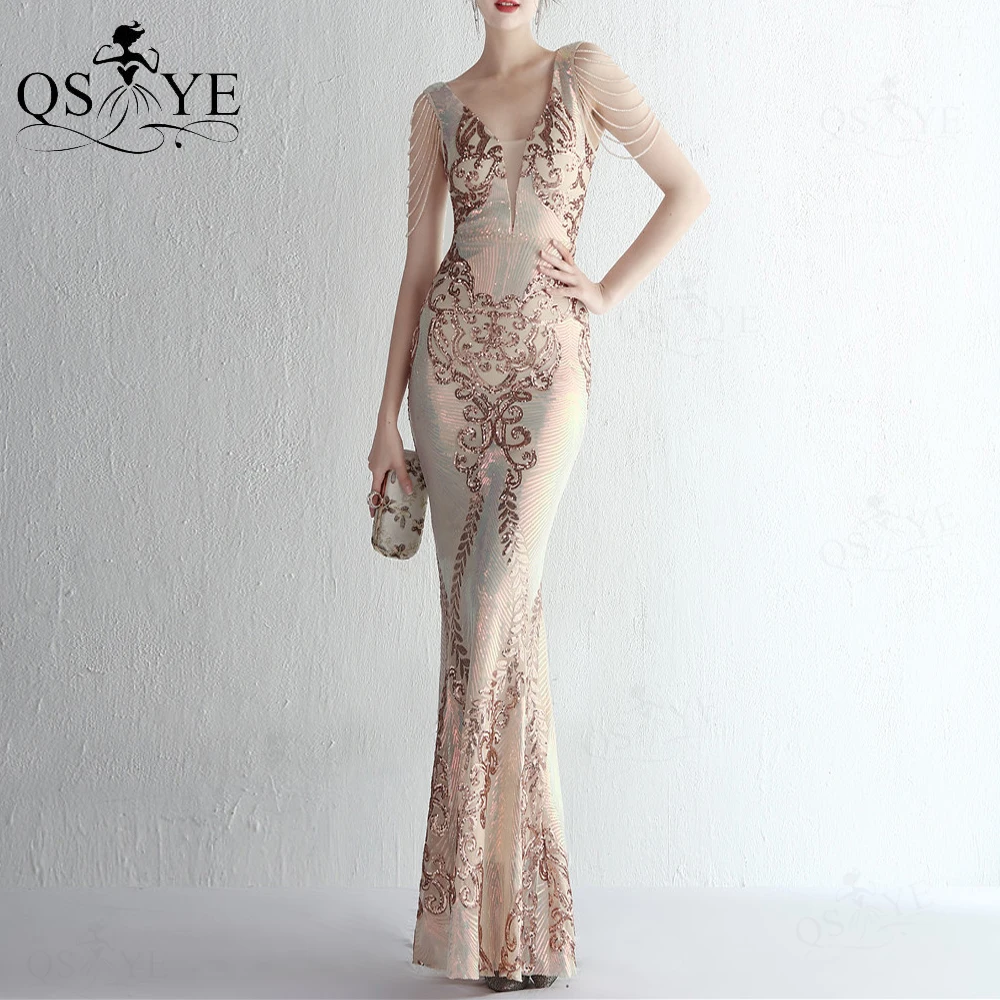 

Вечернее платье с уникальным рисунком, кружевное золотистое платье с блестками, блестками, бусинами, ремешками, рукавами-крылышками, аппликациями и V-образным вырезом, официальное платье для вечеринки