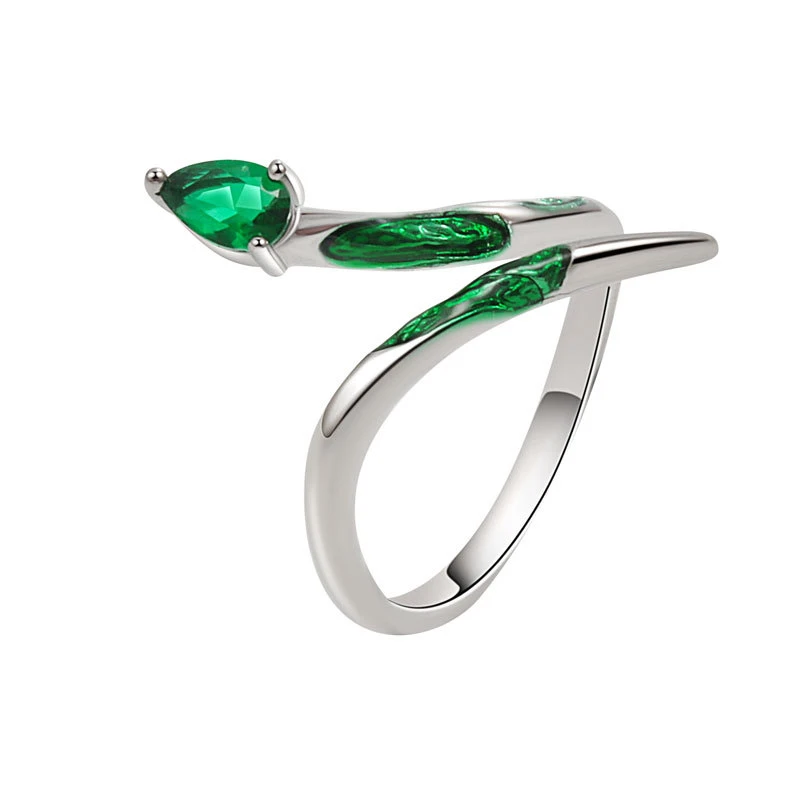 WYEAIIR Green Shiny Zircon Slytherin Snake INS 925 Sterling Silver Resizable Opening Ring For Women Luxury Jewelry 6