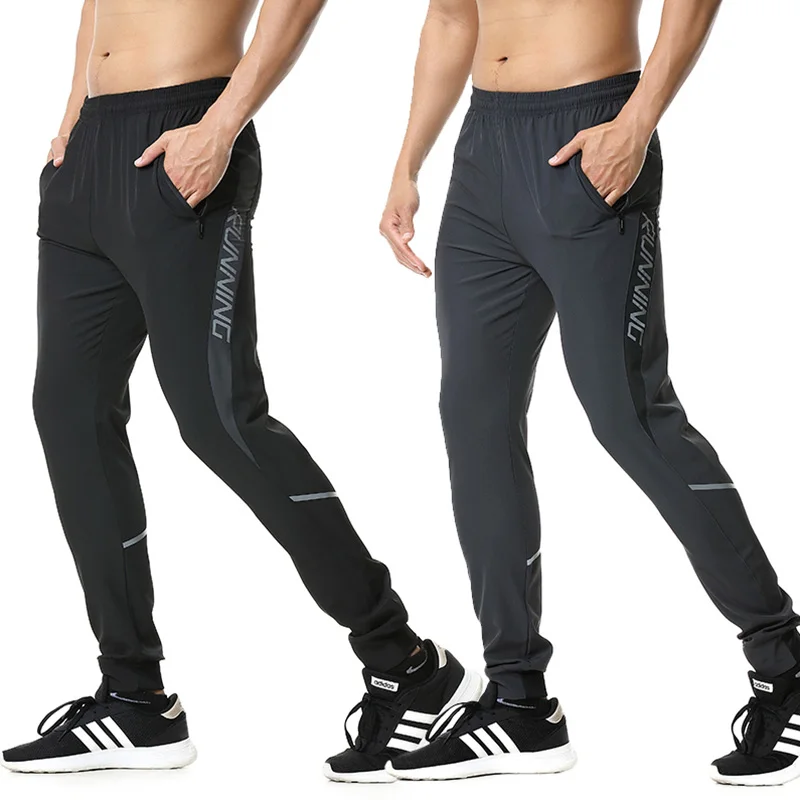 Men Running Pants zipper Reflective Football Soccer Sporting pant