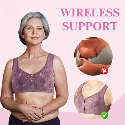 Mommy Comfy Active Bra Cotton Women Wire Free Bras Floral Front Closure  Underwear Elderly Female Everyday Lingerie Plus Size