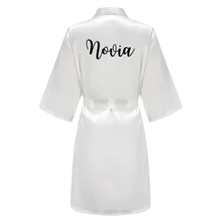 Elegant Light Pink Satin Bridal Robe - Women's Kimono Style for Weddings and Bridesmaid Parties (White)