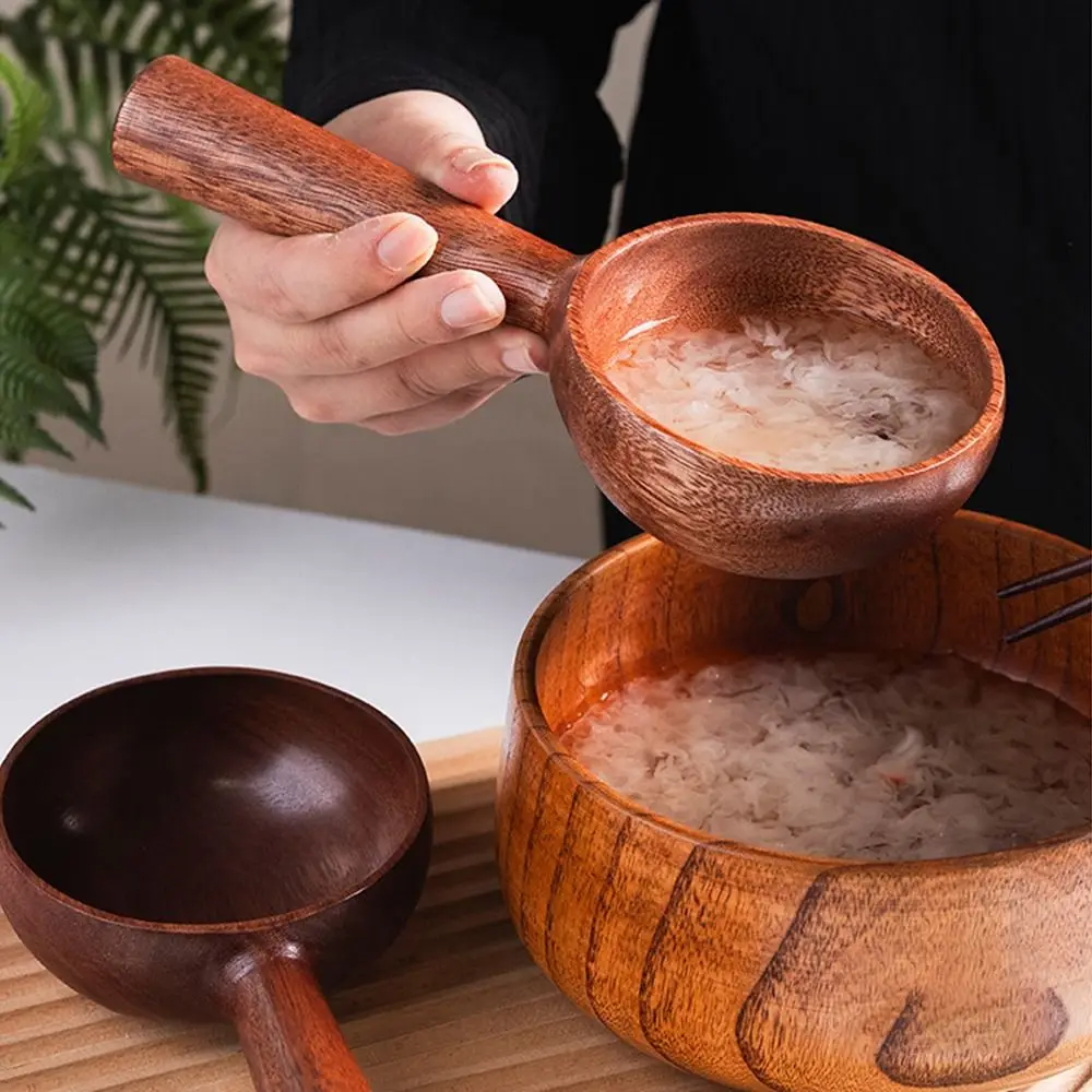 Eco-friendly Long Handled Spoon Large Size Vintage Wooden Soup Ladle Long Handle Korean Style Serving Soup Spoon Restaurant