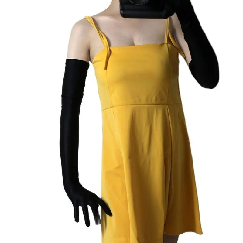 

Halloween Ladies thin sexy ice silk gloves bright anti-pearl milk silk touch screen black elastic long gloves Party Accessories