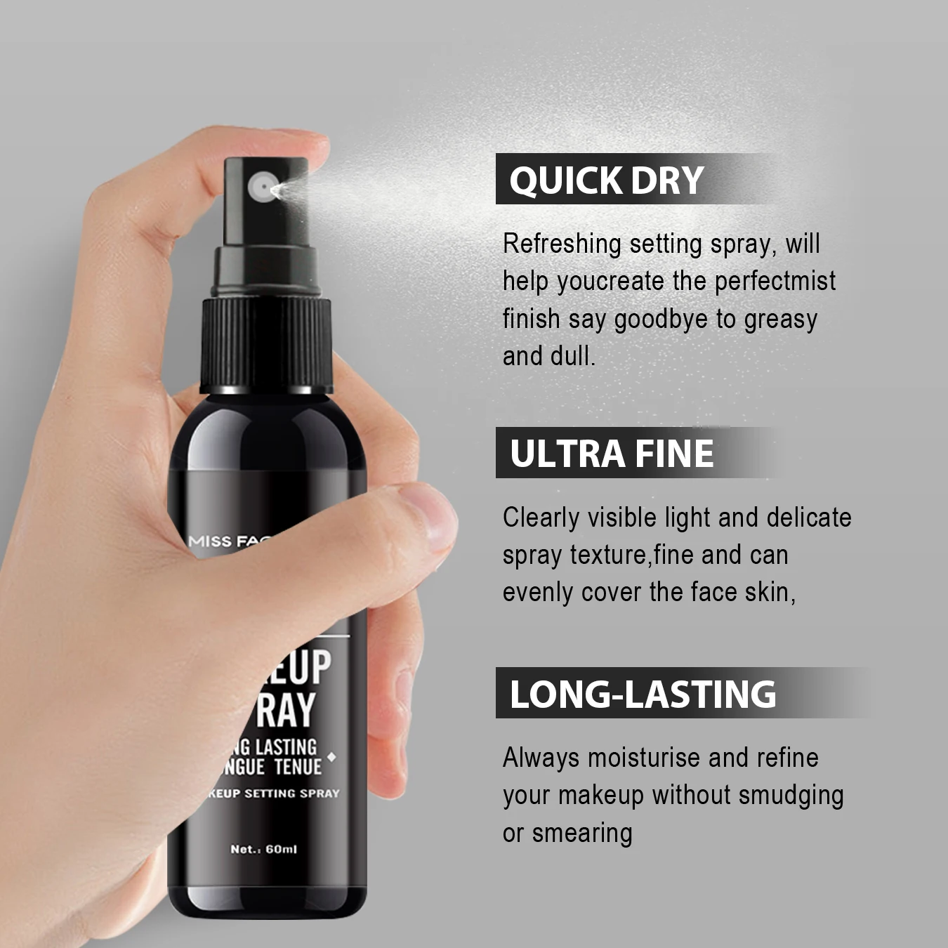 Makeup Setting Spray Professional lasting 60ml Waterproof Anti-sweat Oil Control Anti-halo Dyeing Formula Matte Makeup