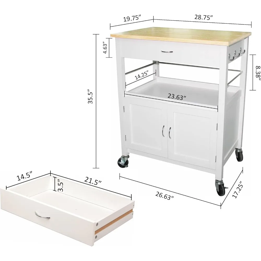 Kitchen Island Cart on Wheels with Drawer, Storage Cabinet, Shelf and Natural Bamboo Top Butcher Block 5